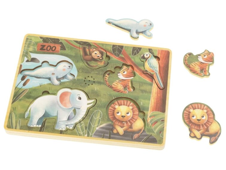 Dřevěné vkládací puzzle se zvuky - zvířátka ze ZOO
