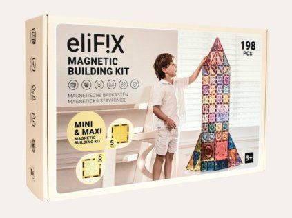 Magnetická stavebnica EliFix pastel 198 ks – s prepojovacími dielikmi ku kockovým stavebniciam