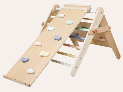 Montessori Piklerové trojúhelník 3v1 s activity boardem a prknem 2v1 - pastel