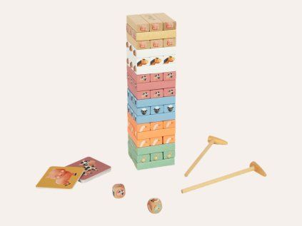 Dřevěná hra Jenga - motiv zvířátek z farmy